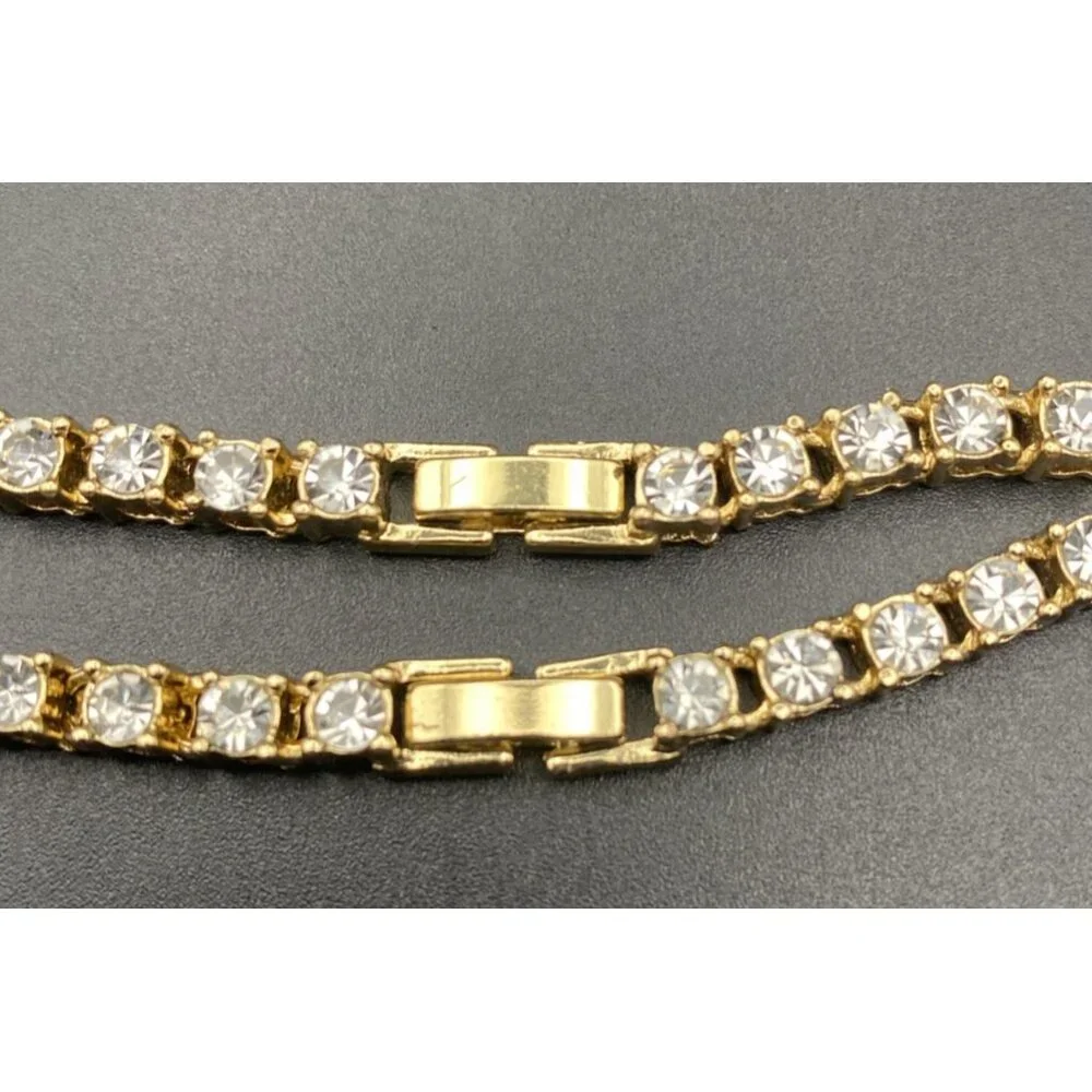 Necklace Bracelet Set 4 mm Tennis Yellow Gold Tone Solitaire CZ 21.5" 8"Hip Hop - Picture 6 of 6